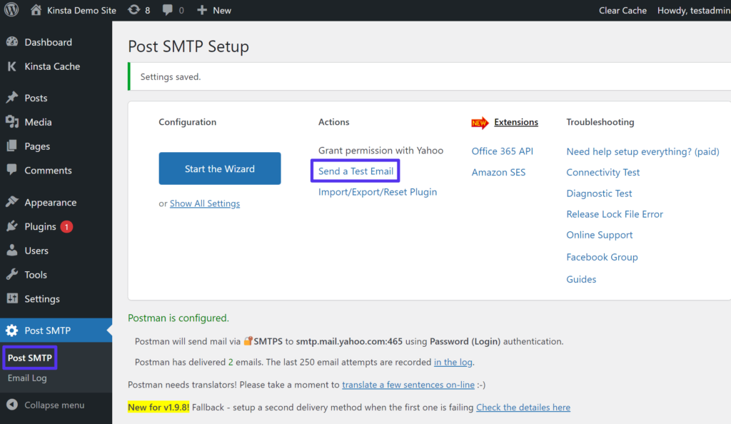 Comment envoyer un e-mail de test avec Post SMTP ?