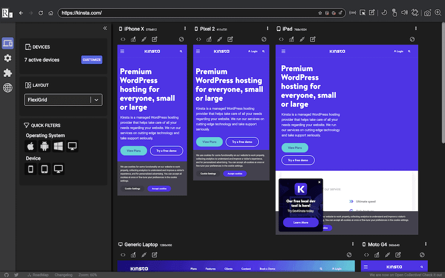 Visualización de diferentes dispositivos en Responsively.