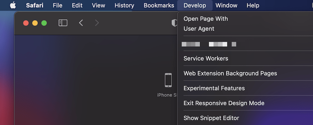 The Exit Responsive Design Mode option in Safari.