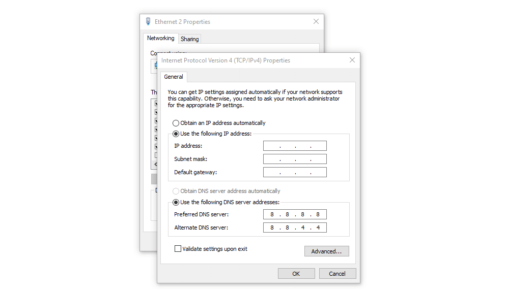 Skriv in en statisk IP i Windows.