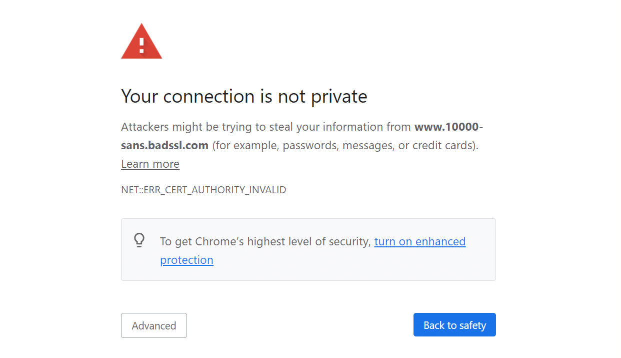 Ein SSL-Verbindungsfehler in Chrome.