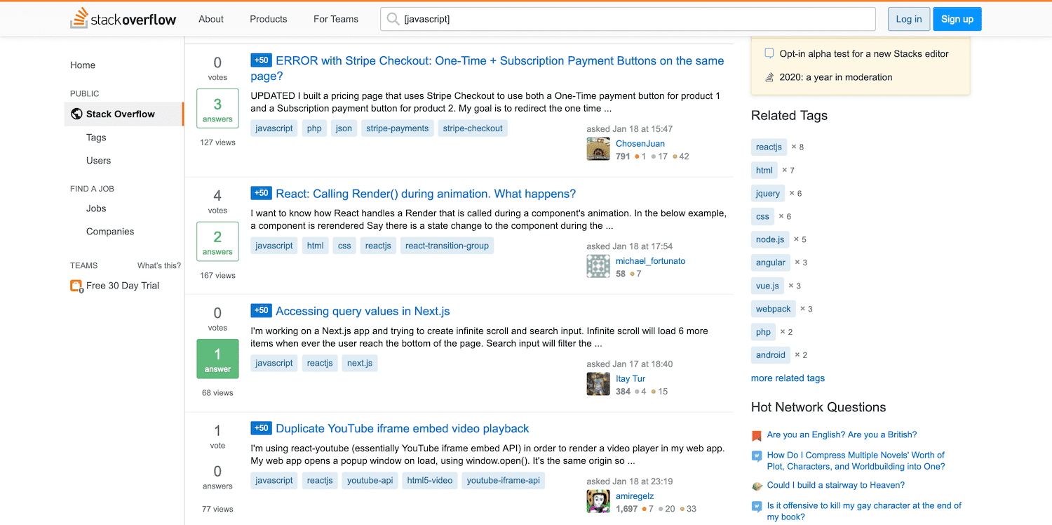 Le site web de Stack Overflow.