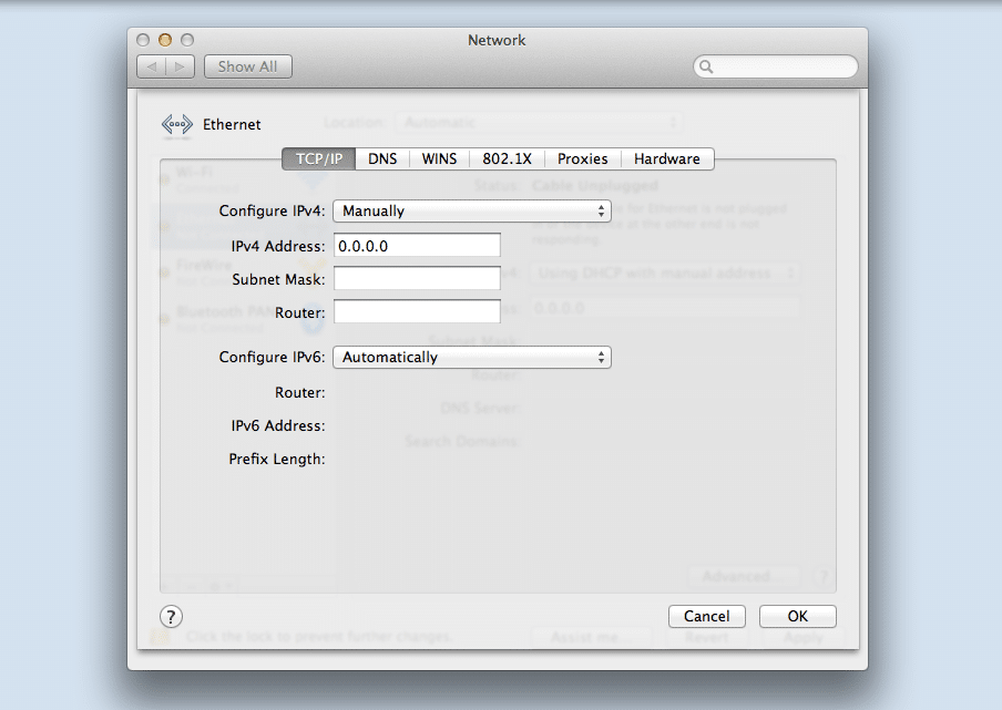 Configuration d’une adresse IP statique sur macOS.