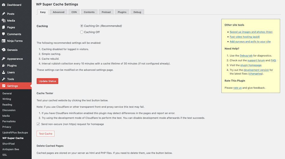 WP Super Cache’s settings.