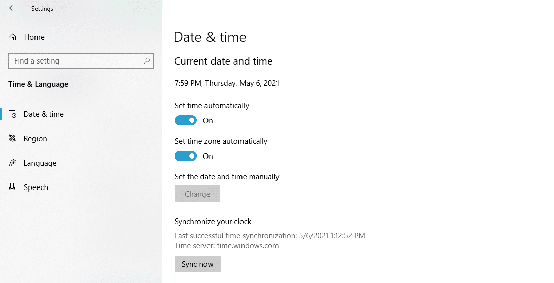 Syncing time in Windows.