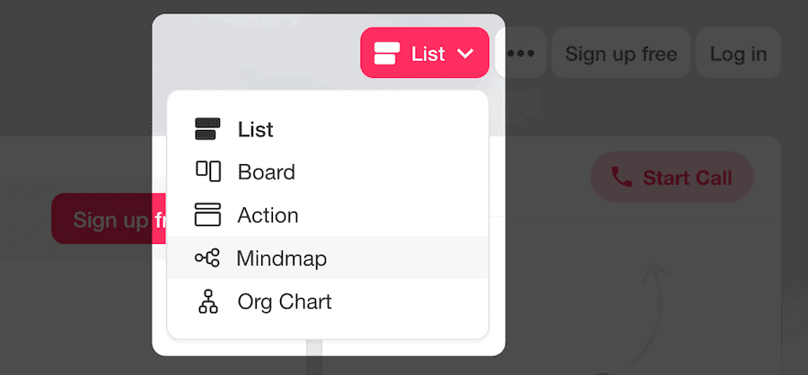 The presentation types in Taskade.