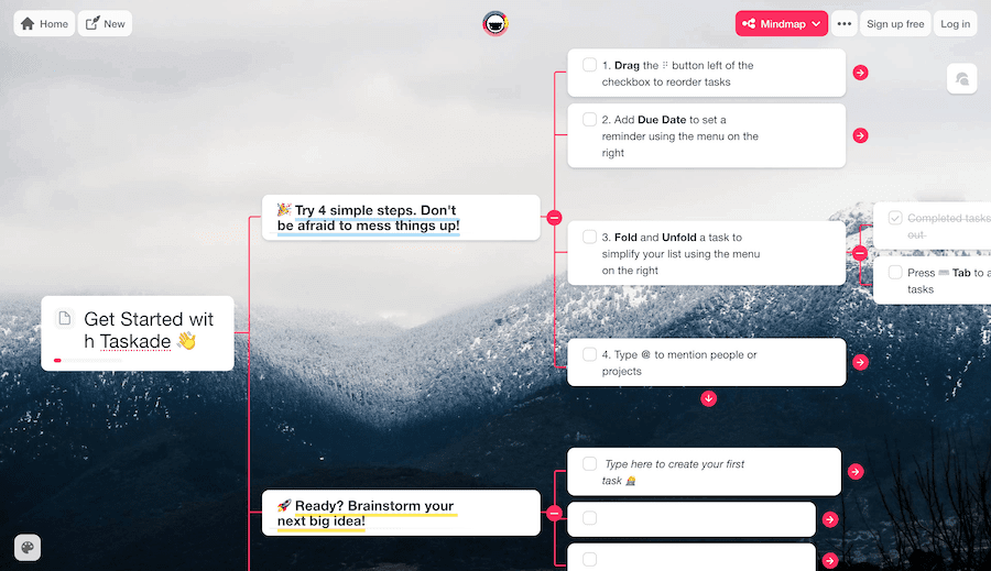 Um mapa mental no Taskade.