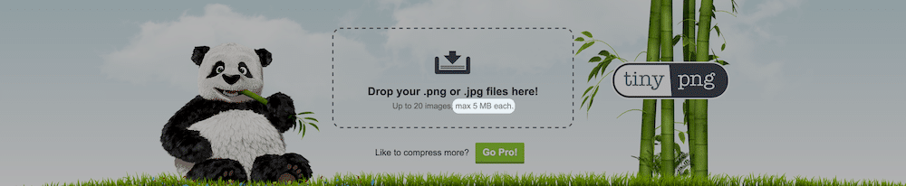 The TinyPNG home page with the max upload of 5mb highlighted.