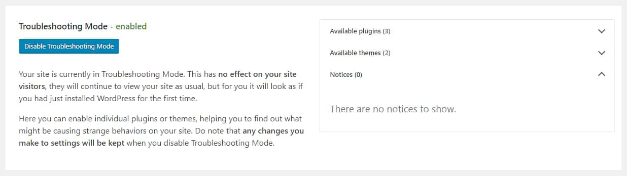 El plugin Health Check & Troubleshooting después de la instalación.