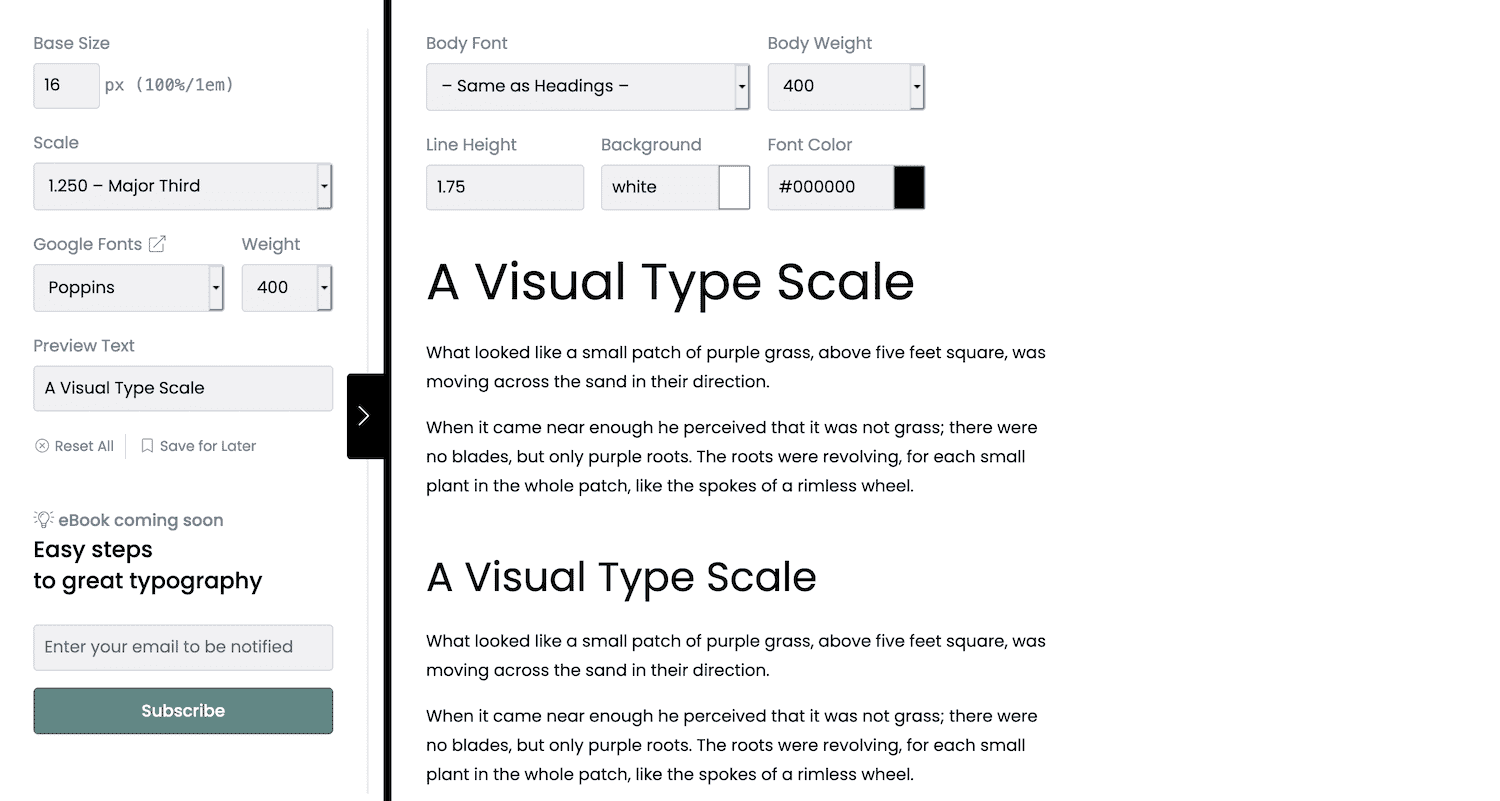 De Type Scale website.