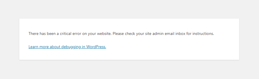 O erro "Houve um erro crítico em seu site".