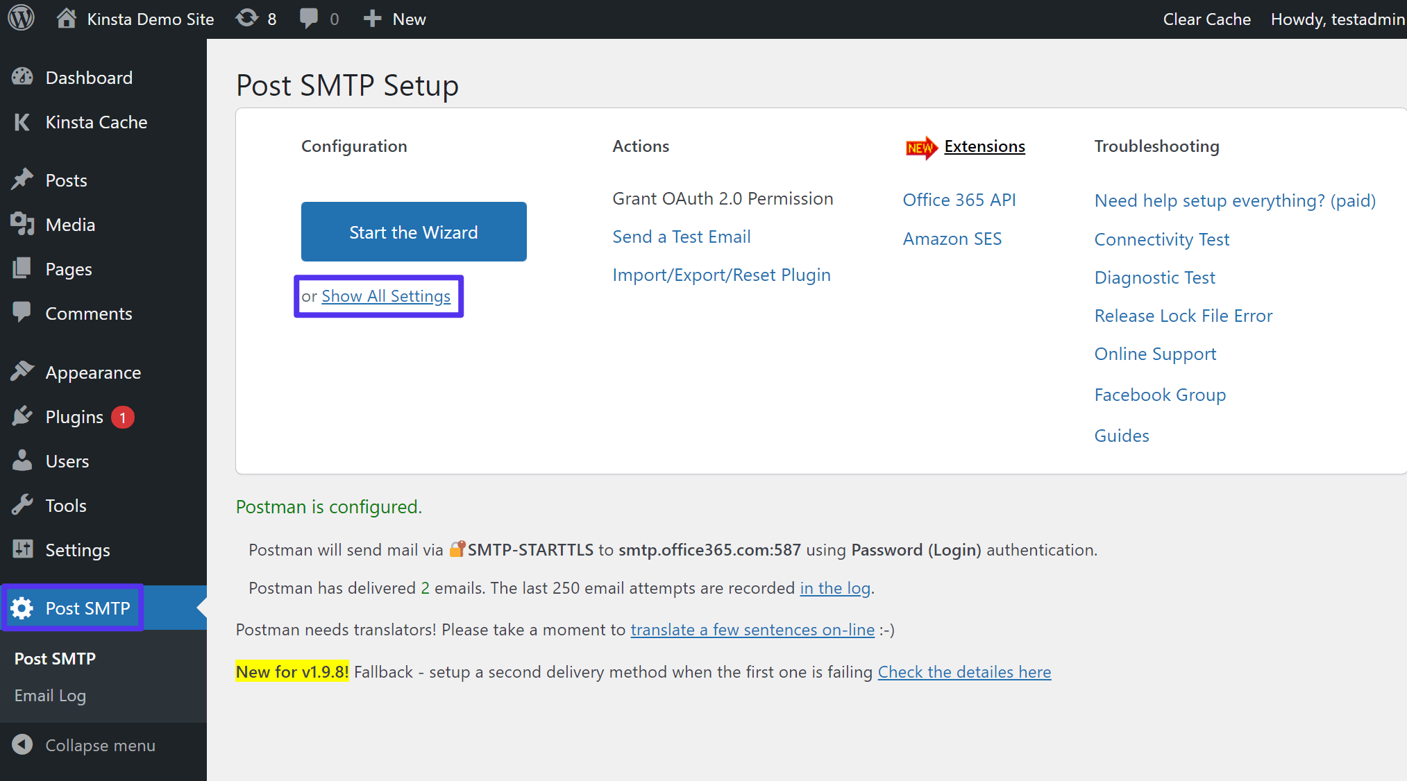 How to set the correct outlook smtp settings