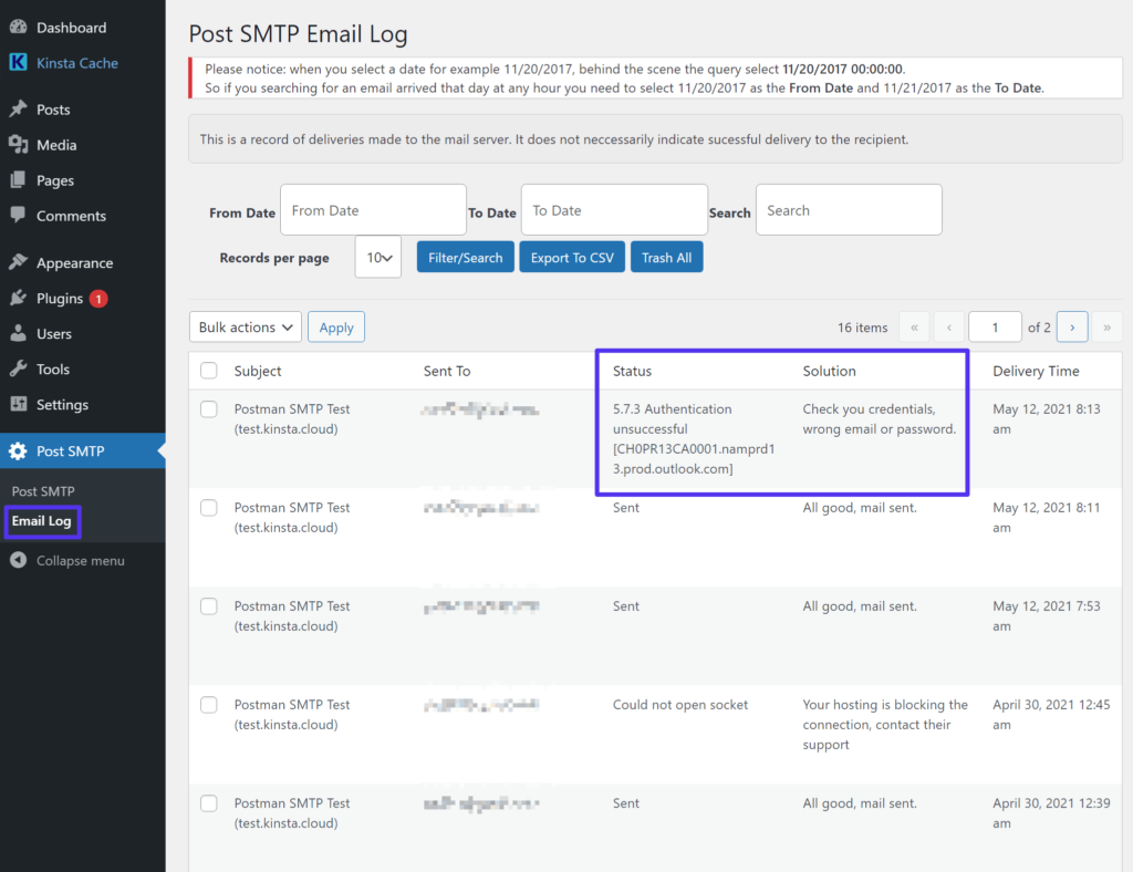 Felsökning av problemet med att skicka e-post med Post SMTP’s e-postlogg