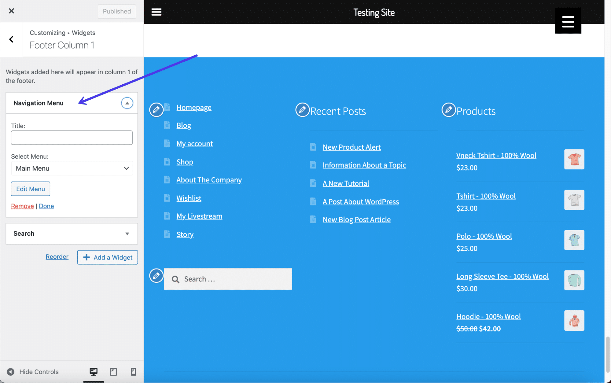  Een navigatiemenuwidget.