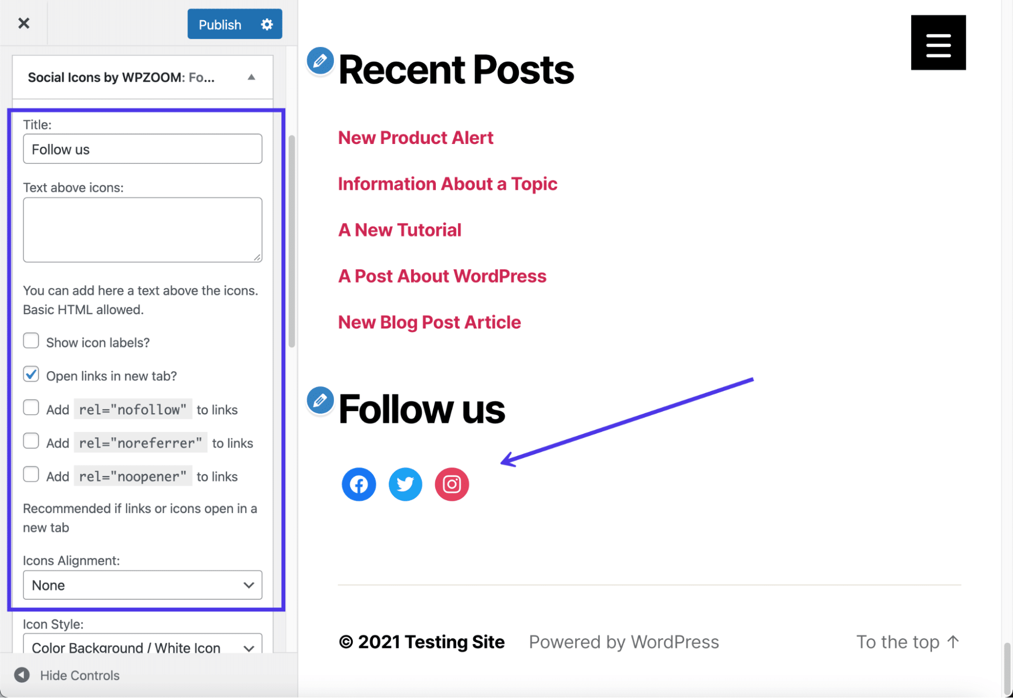 Cambia la configuración de los iconos sociales y busca los nuevos diseños de la derecha.