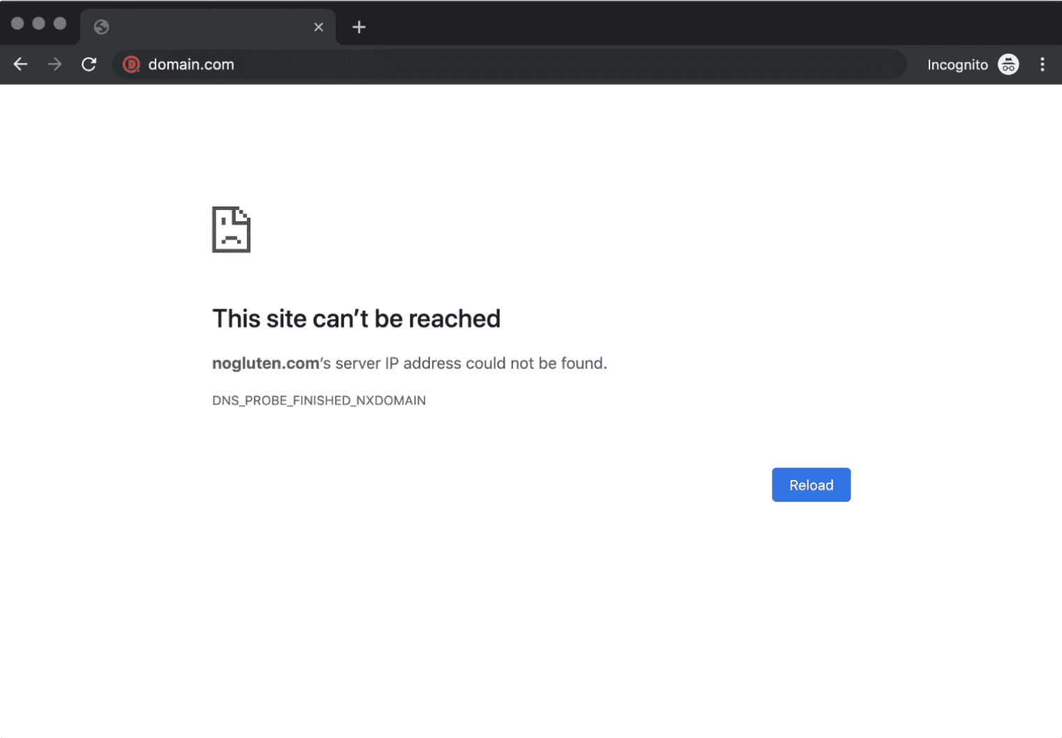 De DNS_PROBE_FINISHED_NXDOMAIN error in Chrome.