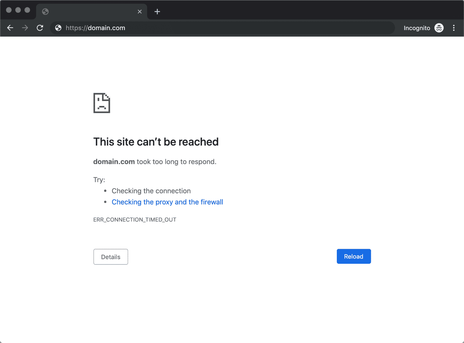 Un error de conexión de tiempo de espera en Chrome.