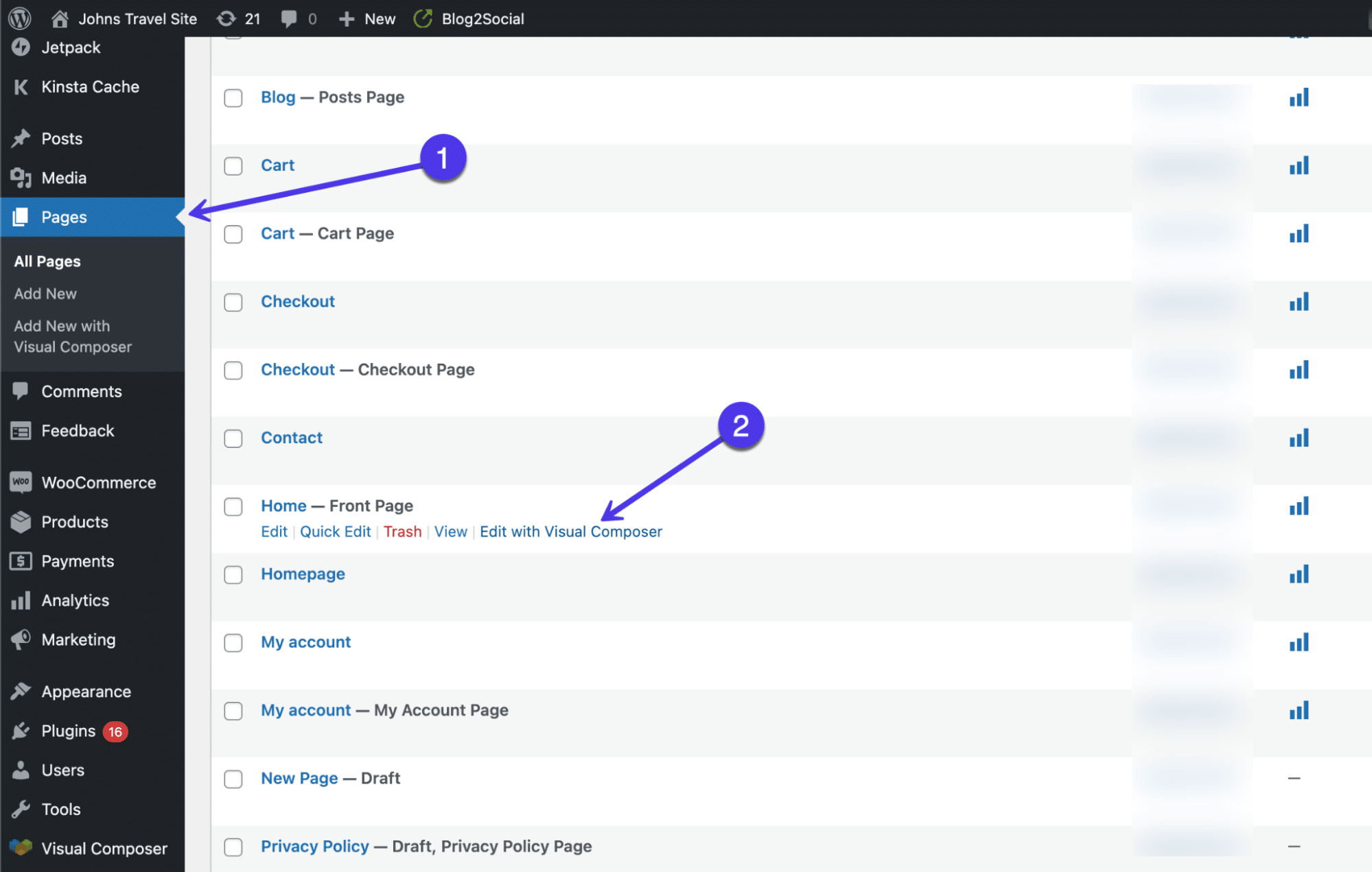 Opzione Edit with Visual Composer.