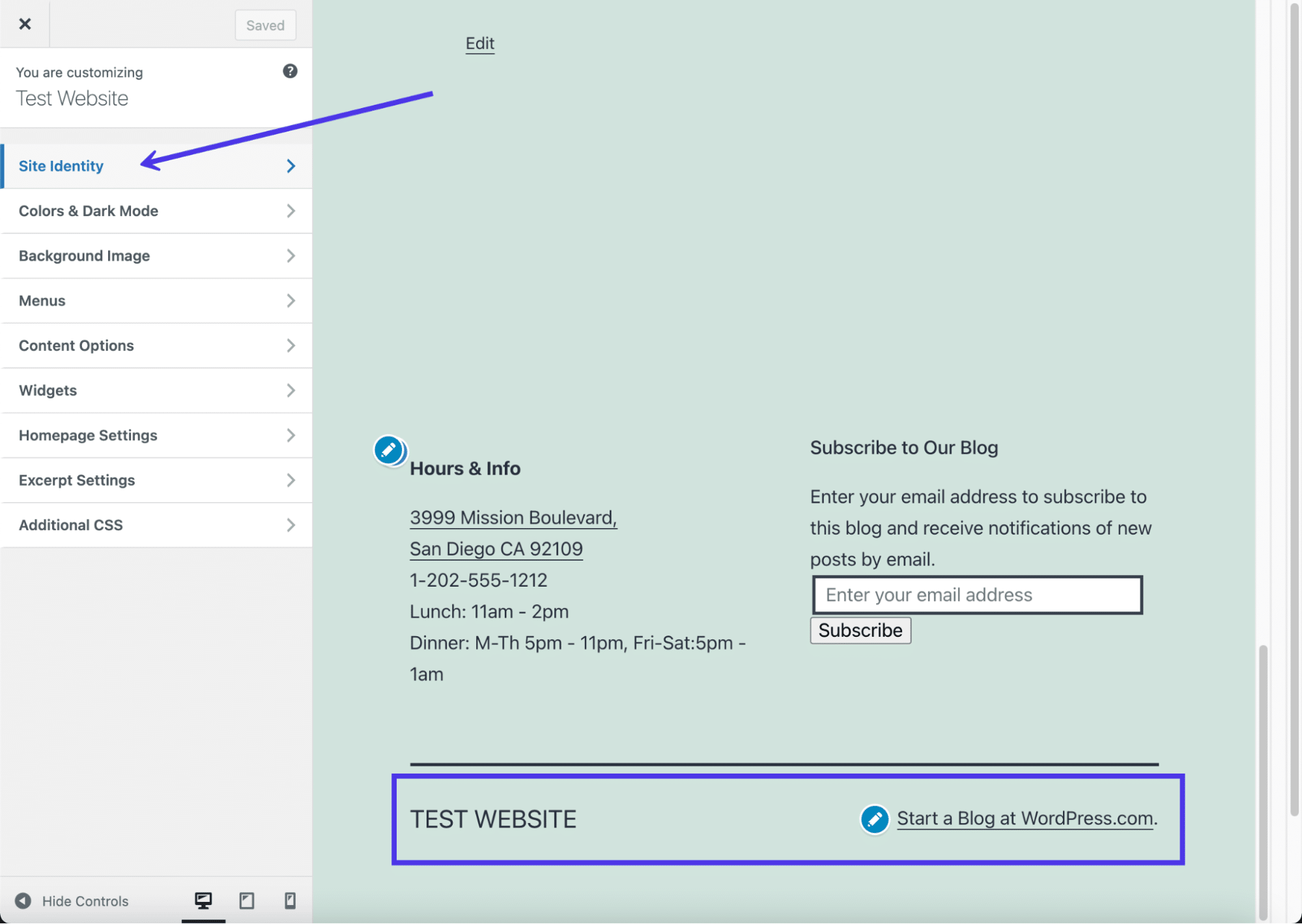 「Site Identity」をクリック