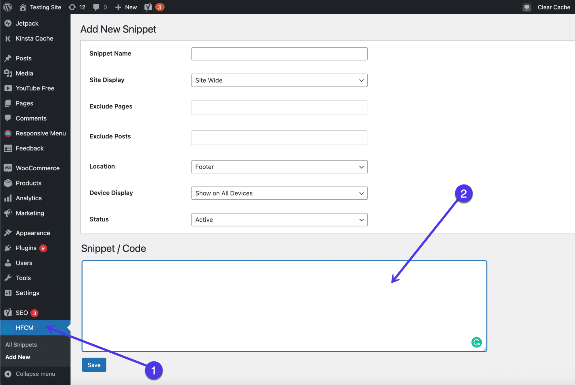 Paste in a Snippet or Code.