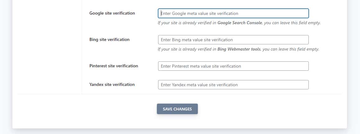 SEOPress Advanced settings simplify the Google site verification process.