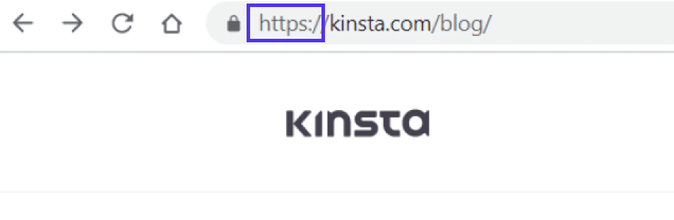 Posizione di HTTPS nella barra degli indirizzi del browser.