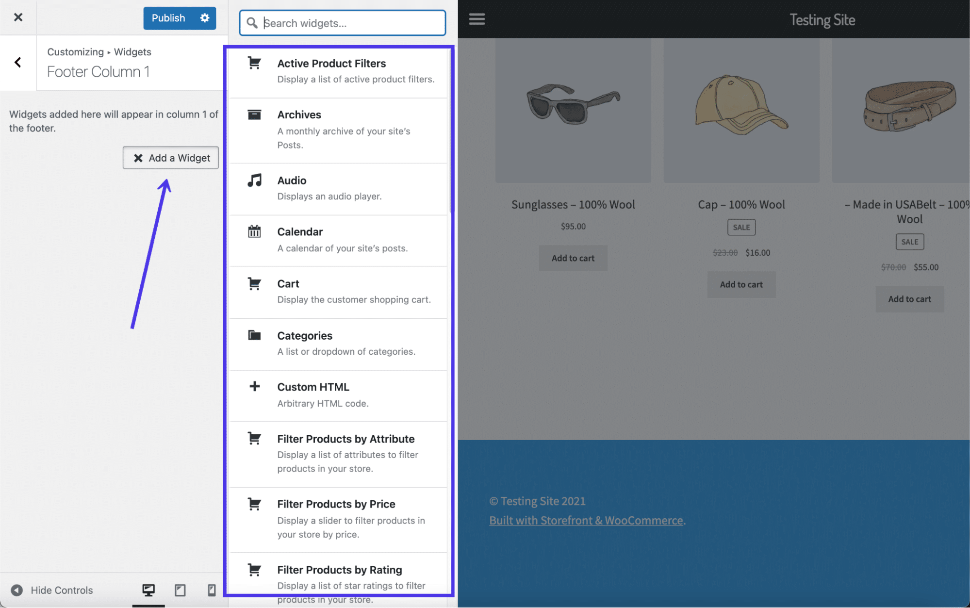 Scrolle durch die Liste der Widgets.