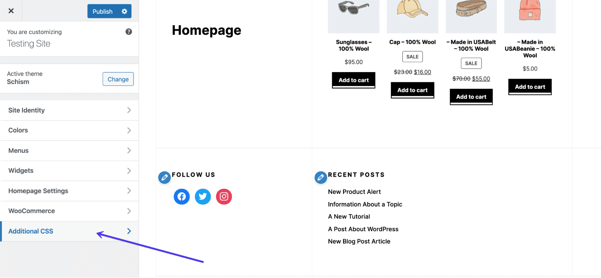 Cliquez sur l'onglet CSS supplémentaire