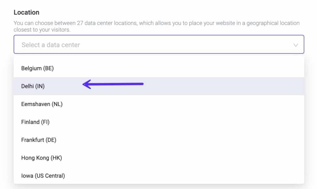 Set Delhi, India as your data center in MyKinsta