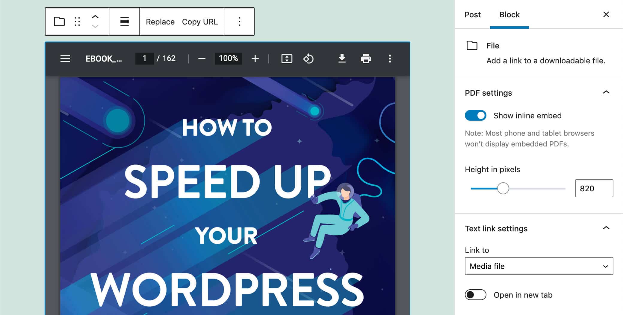 En embedded PDF i WordPress 5.8.