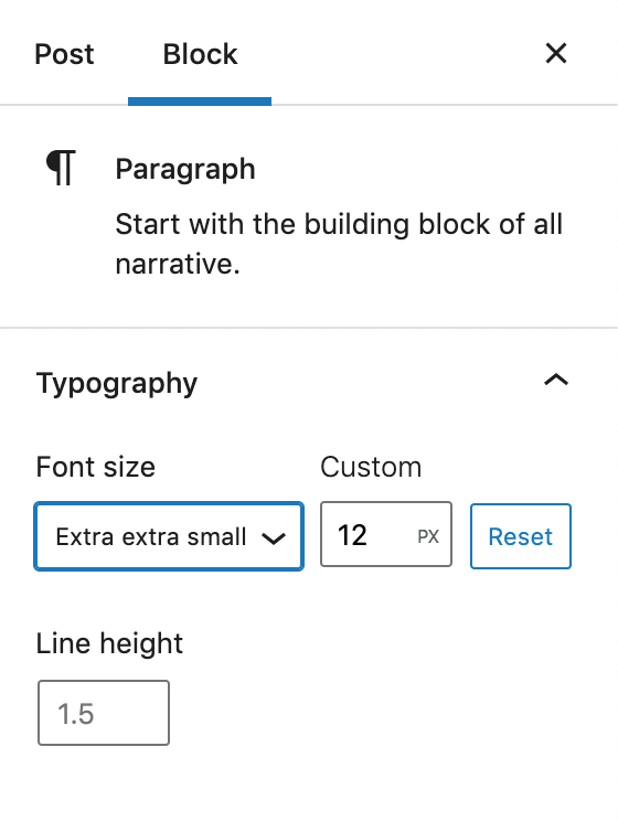 A globally defined custom font size in theme.json.