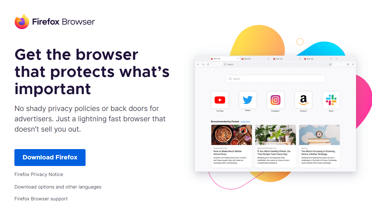 La página de inicio de Firefox.