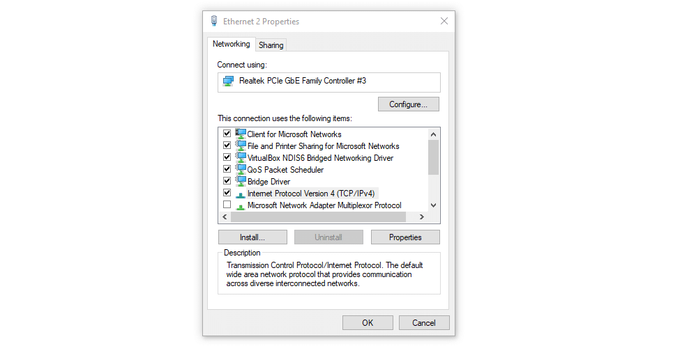 The Windows system window for "Networking" showing connection options