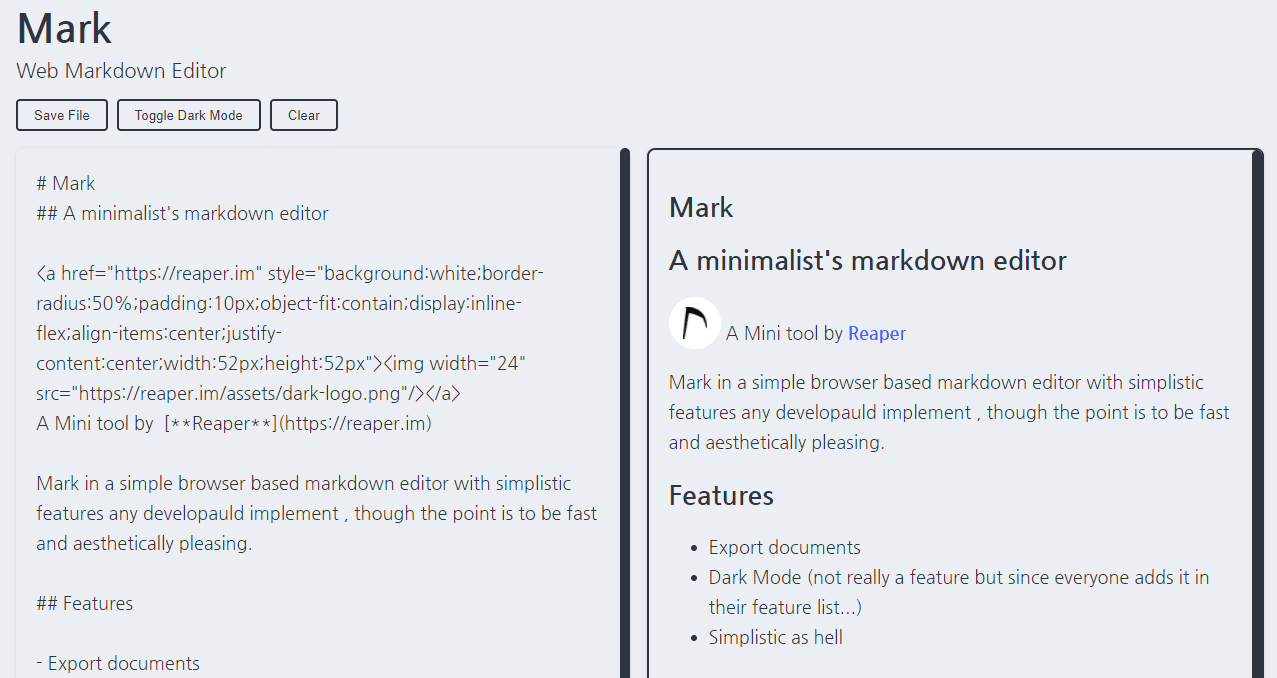 De Mark markdown editor.