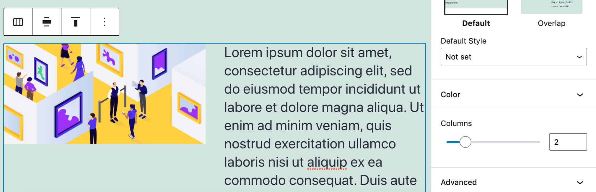 Deux colonnes transformées pour les médias et le texte.