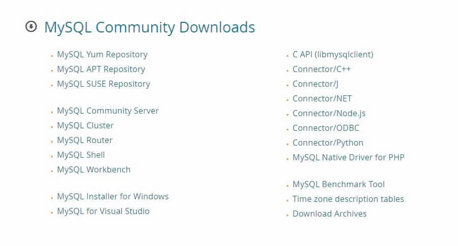 Téléchargements de MySQL Community