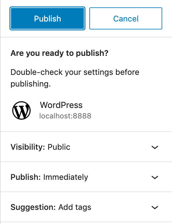 Publishing UI in WordPress 5.8.