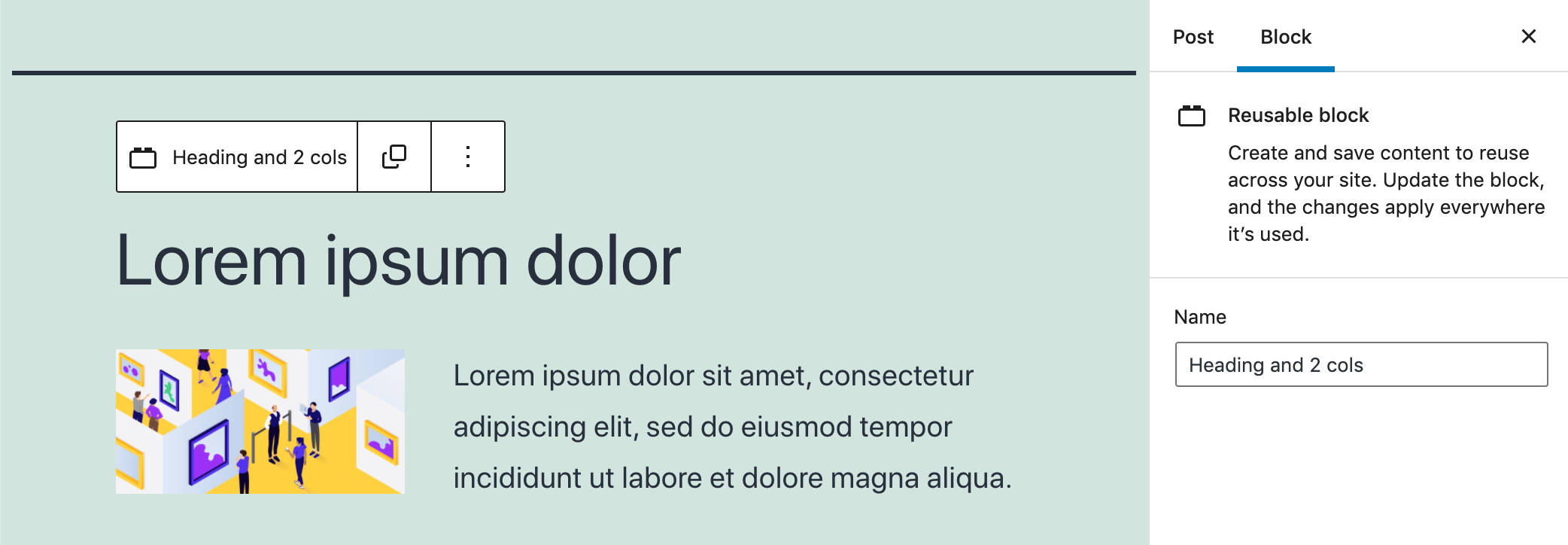 Un bloque reutilizable en WordPress 5.8.