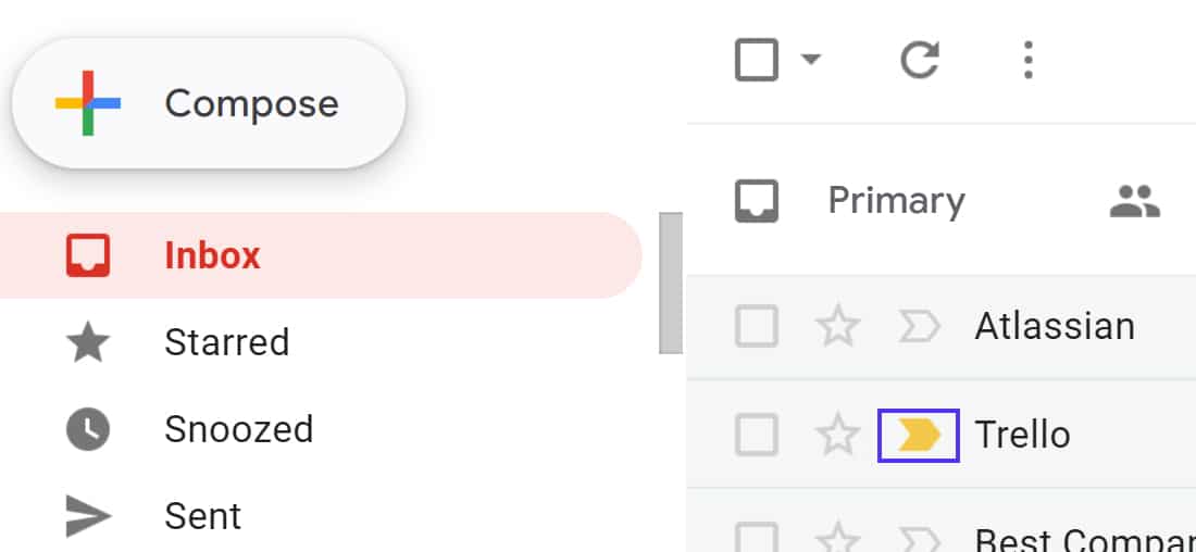 Gmail segna "Importante" le email nella casella di posta con una piccola icona gialla.