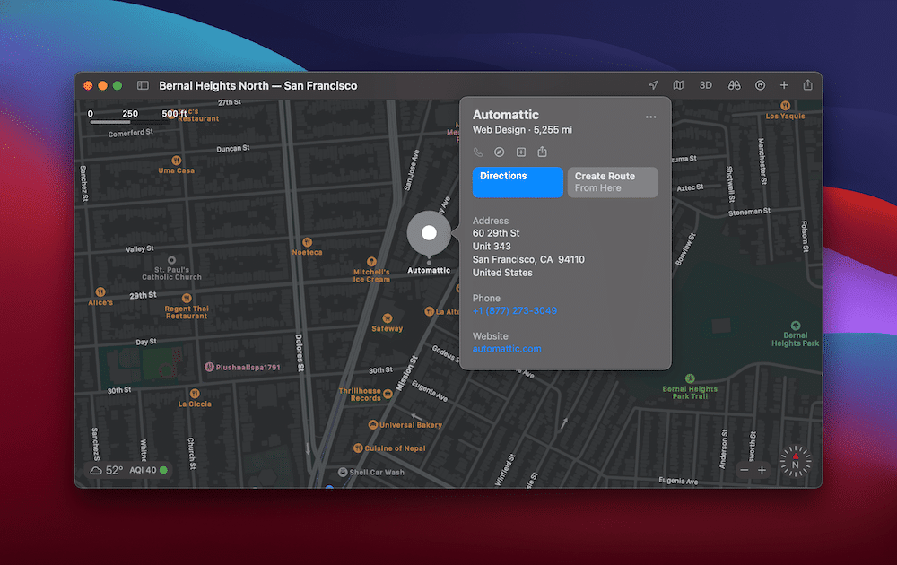 Les bureaux d'Automattic dans Apple Maps