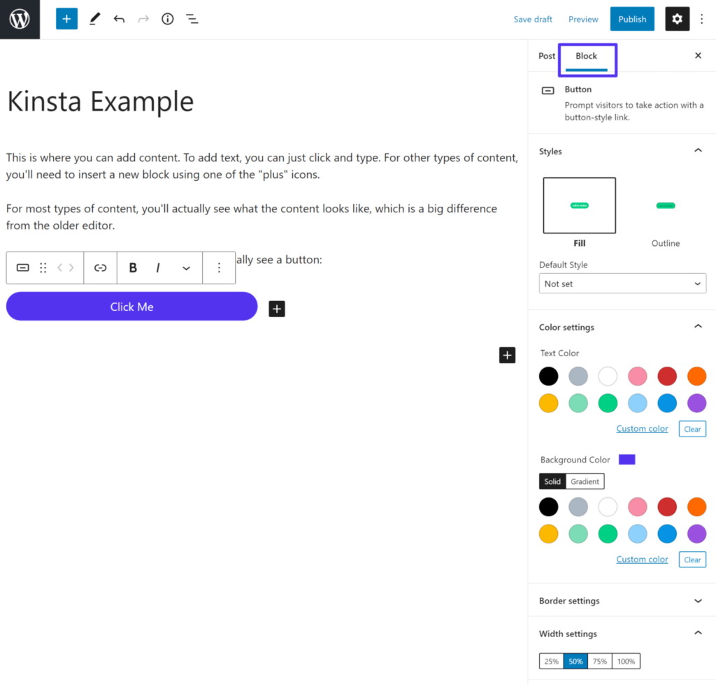 You can access a block's settings in the sidebar