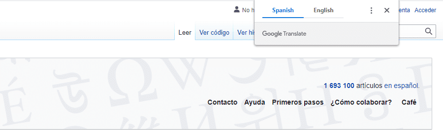 The translation popup in Google Chrome on a Wikipedia page