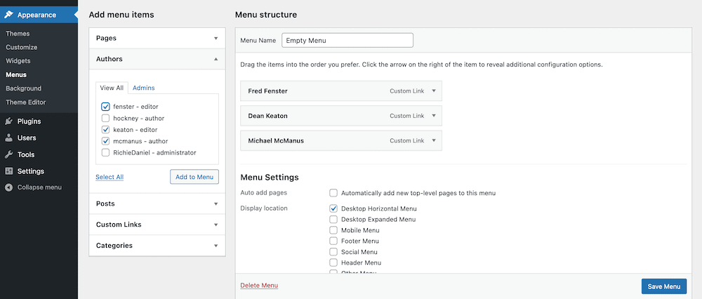 De uiteindelijke meta box voor Authors in WordPress.