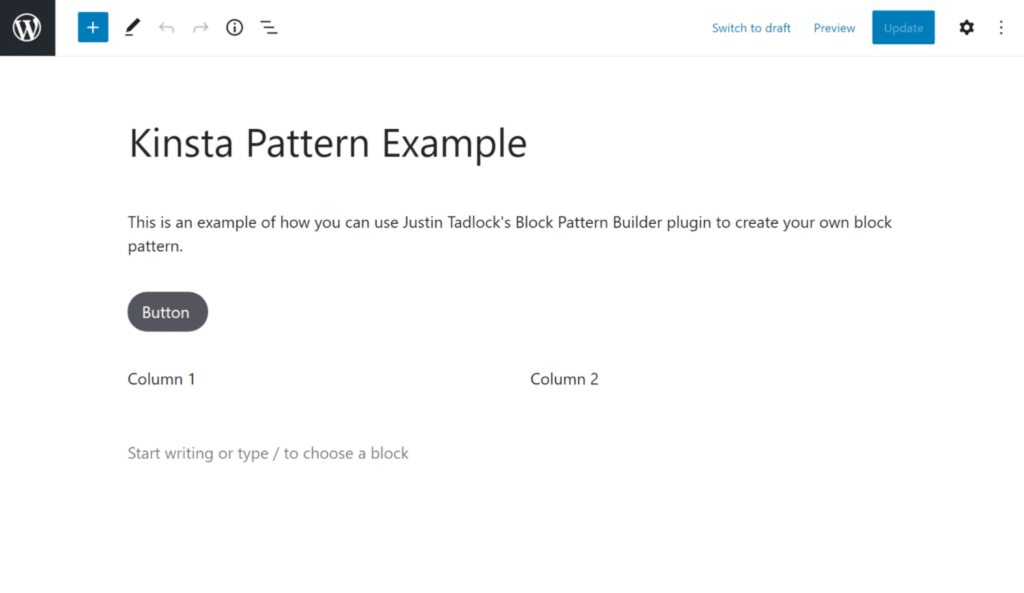 Creare un block pattern personalizzato.