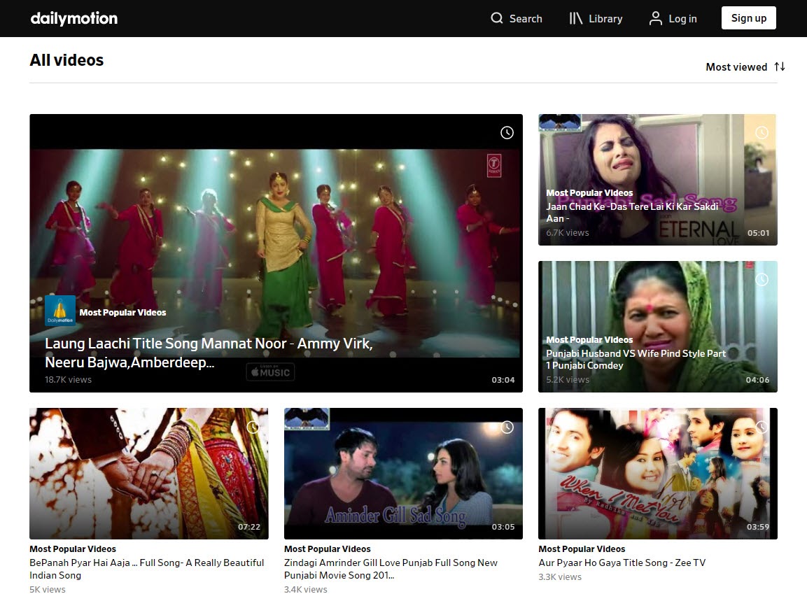 Top videos on Dailymotion screenshot.