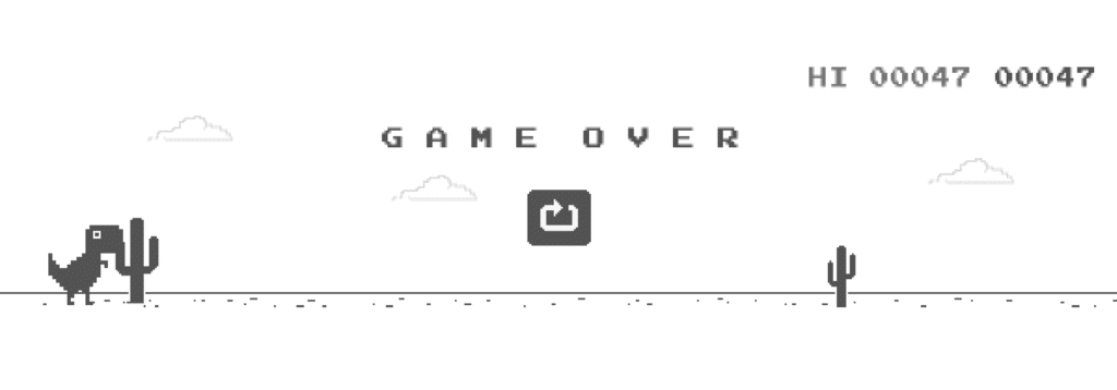 The Dinosaur Game, un esempio di un gioco integrato nel browser creato utilizzando JavaScript