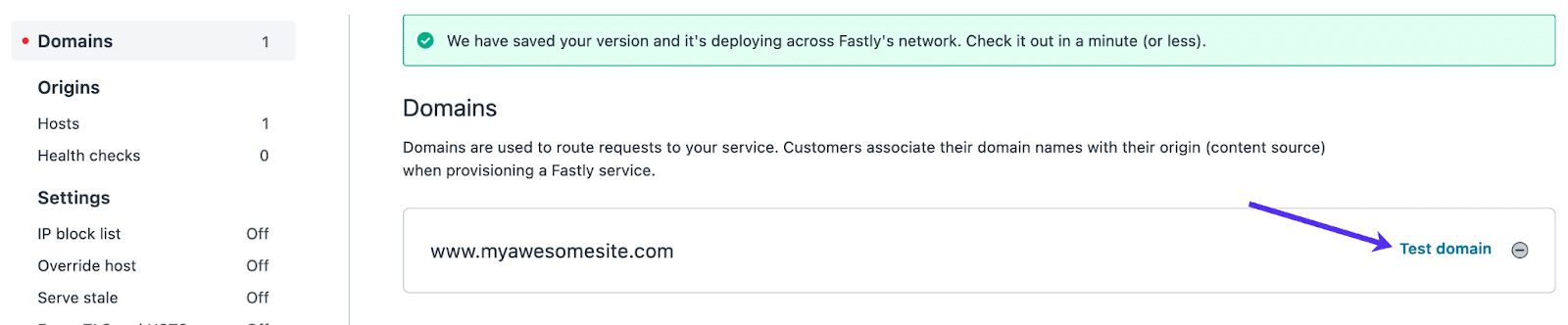 Ouverture de votre domaine de test Fastly.