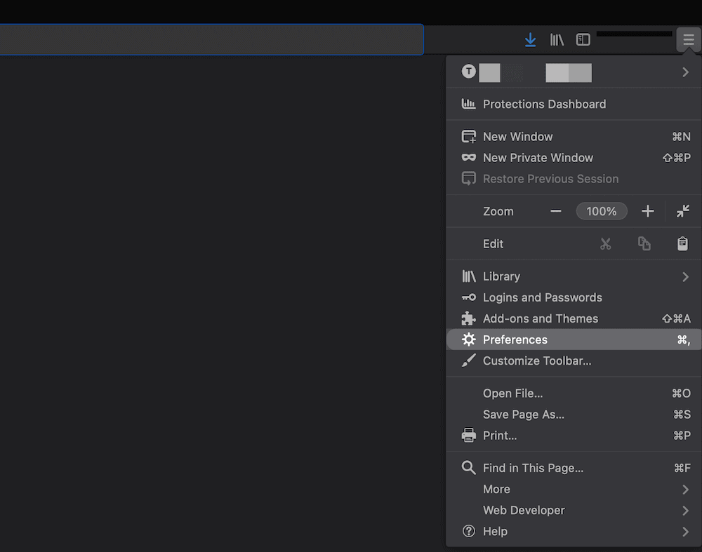 Firefox’s Preferences menu.