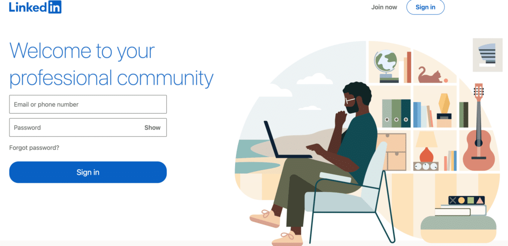 A screenshot of LinkedIn's homepage