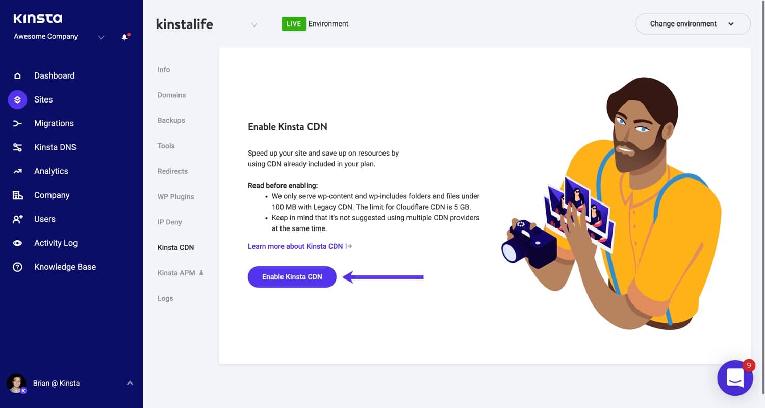 Kinsta CDN inschakelen in MyKinsta.